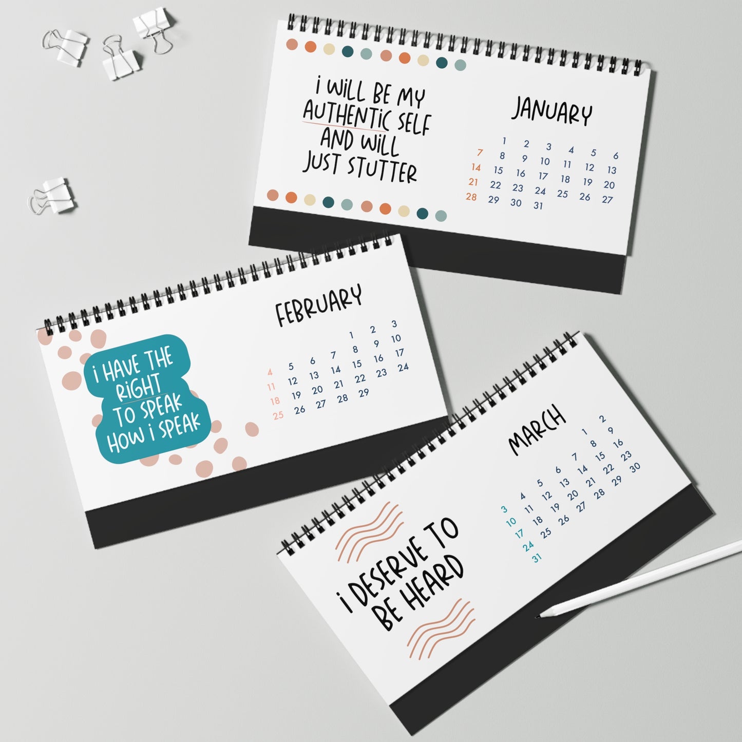Stuttering Affirmation Motivational Quotes Monthly Desk Calendar 2024