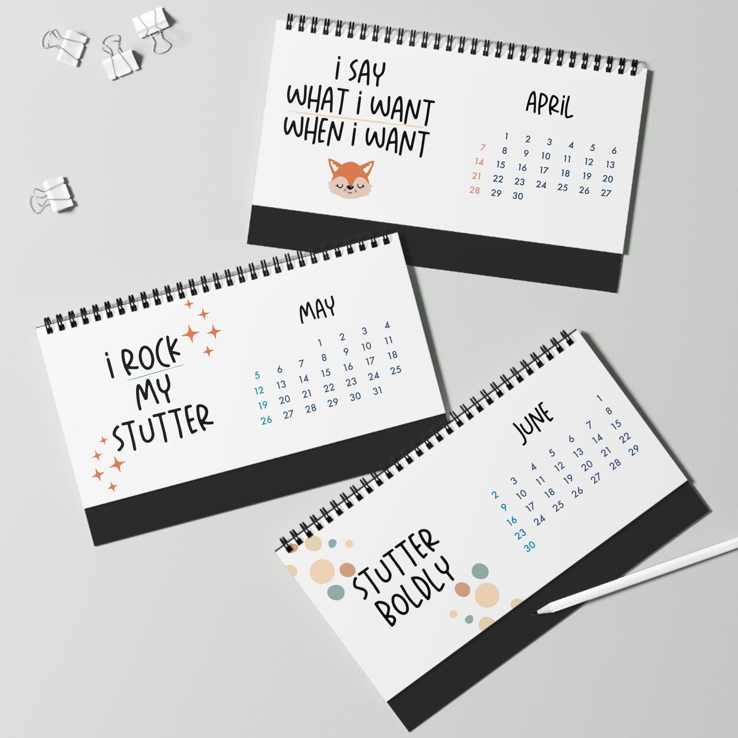 Stuttering Affirmation Motivational Quotes Monthly Desk Calendar 2024