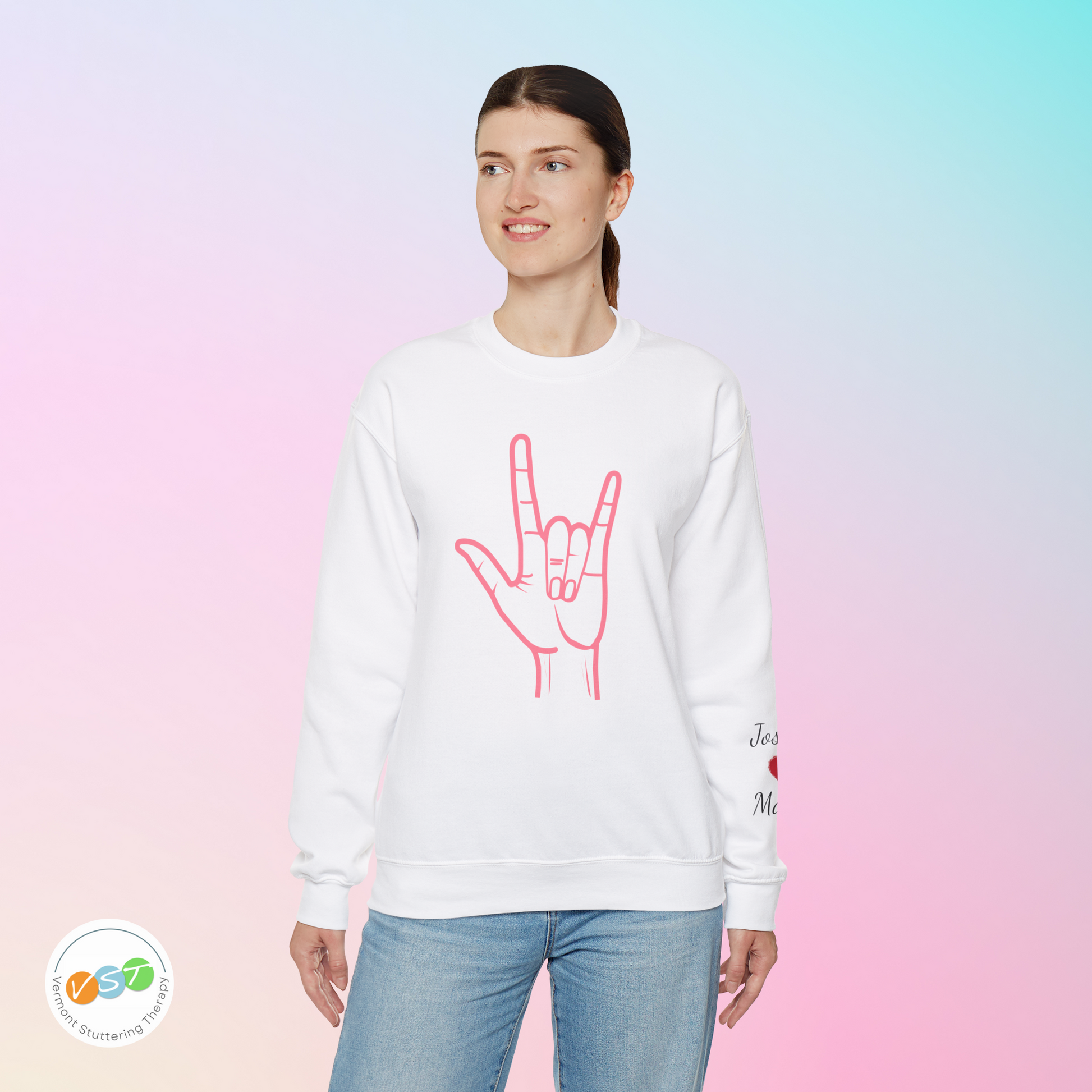ASL I Love You Valentine's Day Custom Sweatshirt with Names on Sleeve Print Gift for Girlfriend
