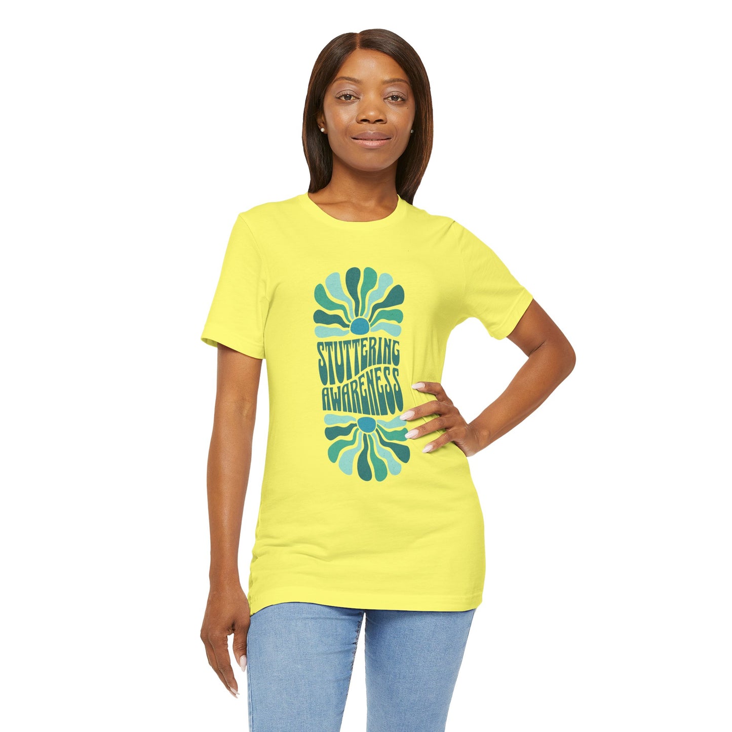 Sea Green Stuttering Awareness Retro Sun Tshirt