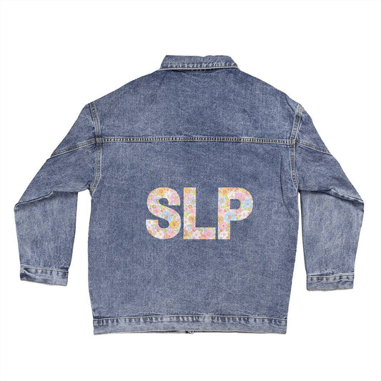 SLP Floral Oversized Jean Jacket for Speech-Language Pathologist