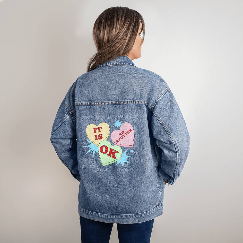 It Is OK to Stutter Candy Heart Jean Jacket