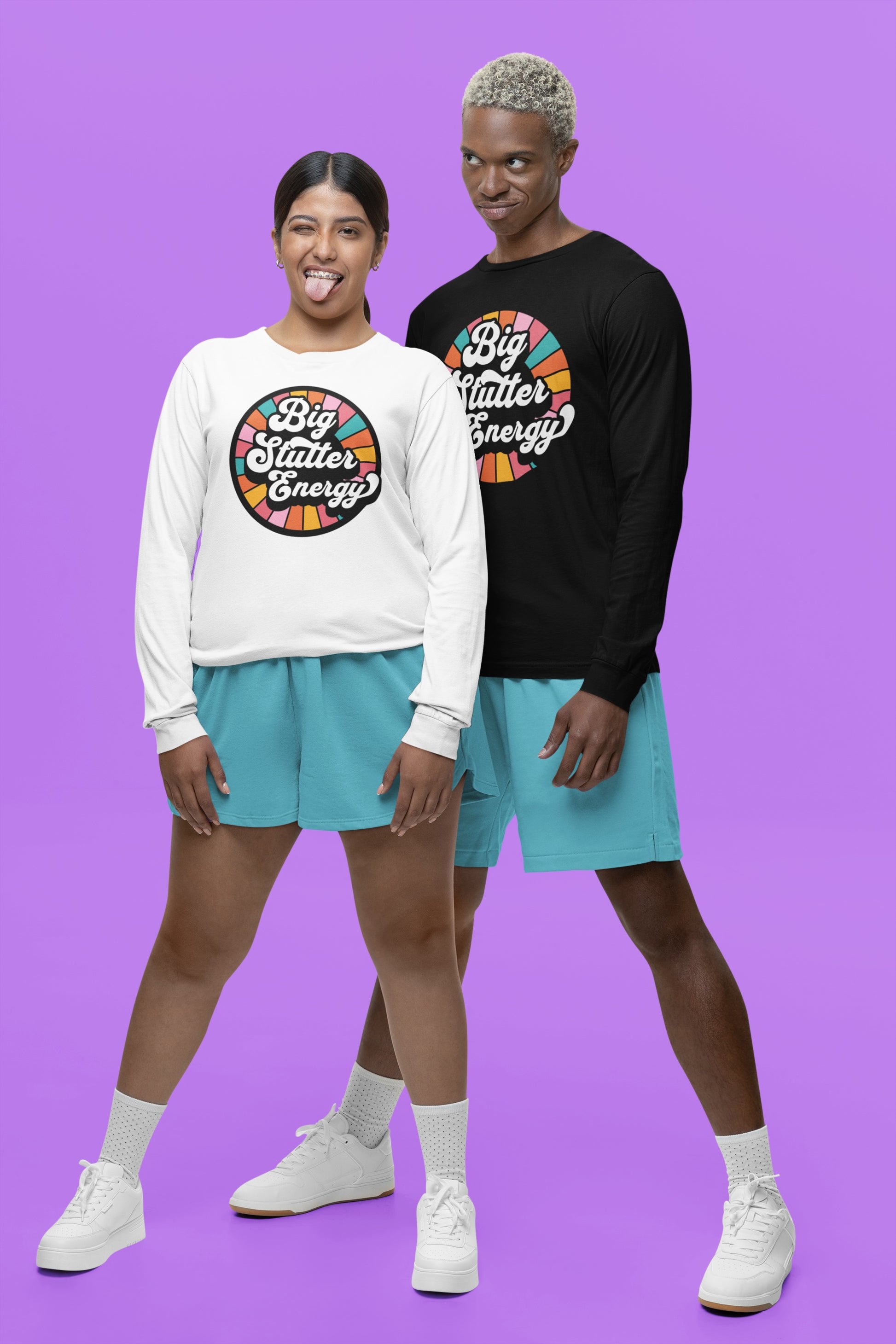 Big Stutter Energy Funny Retro Long Sleeve Stuttering T-Shirt