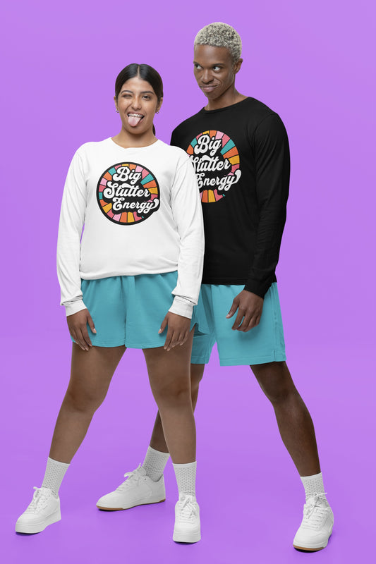 Big Stutter Energy Funny Retro Long Sleeve Stuttering T-Shirt