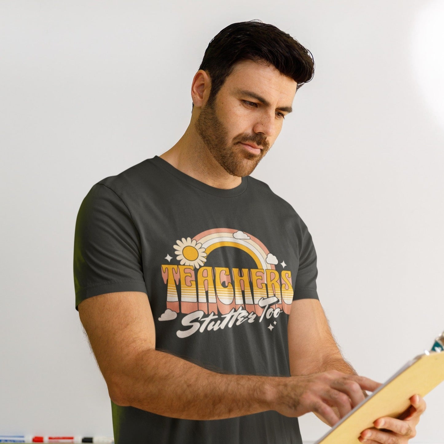 Teachers Stutter Too Retro Rainbow T-shirt