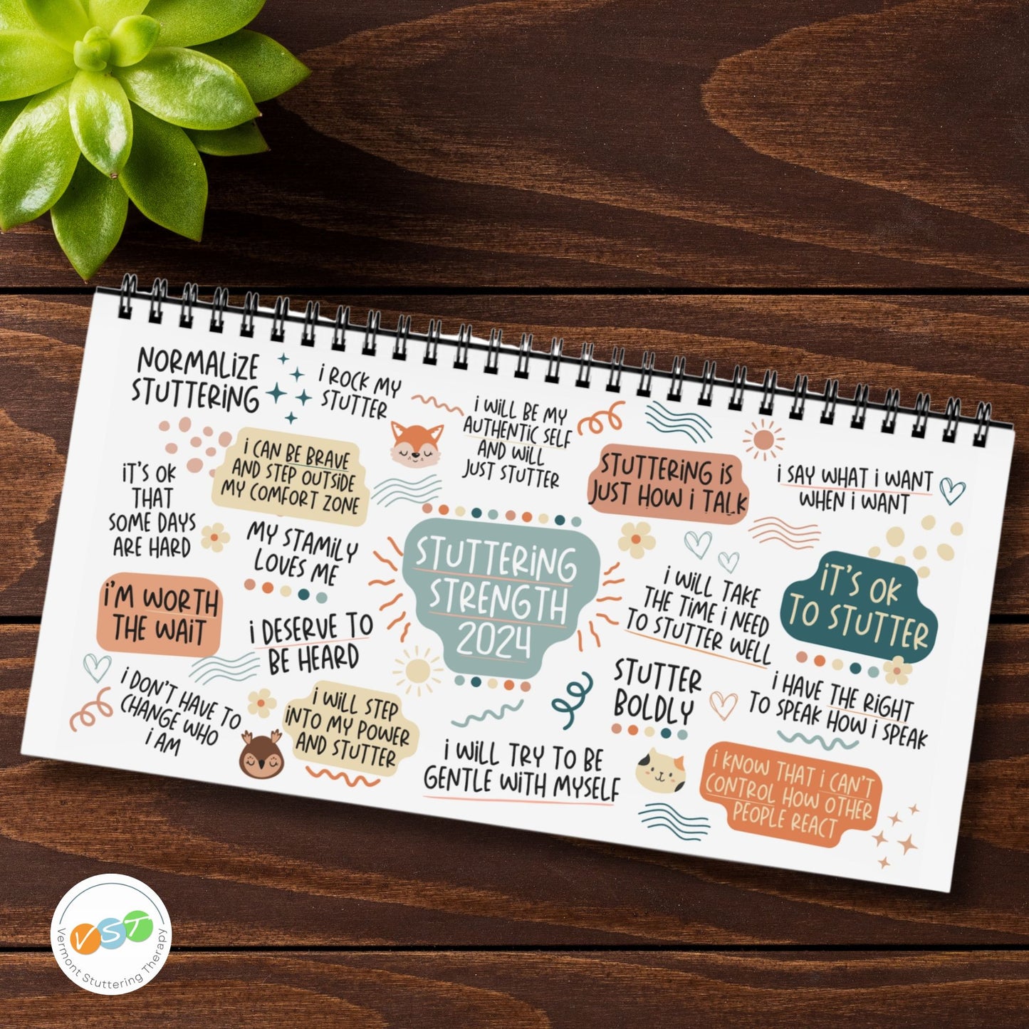 Stuttering Affirmation Motivational Quotes Monthly Desk Calendar 2024