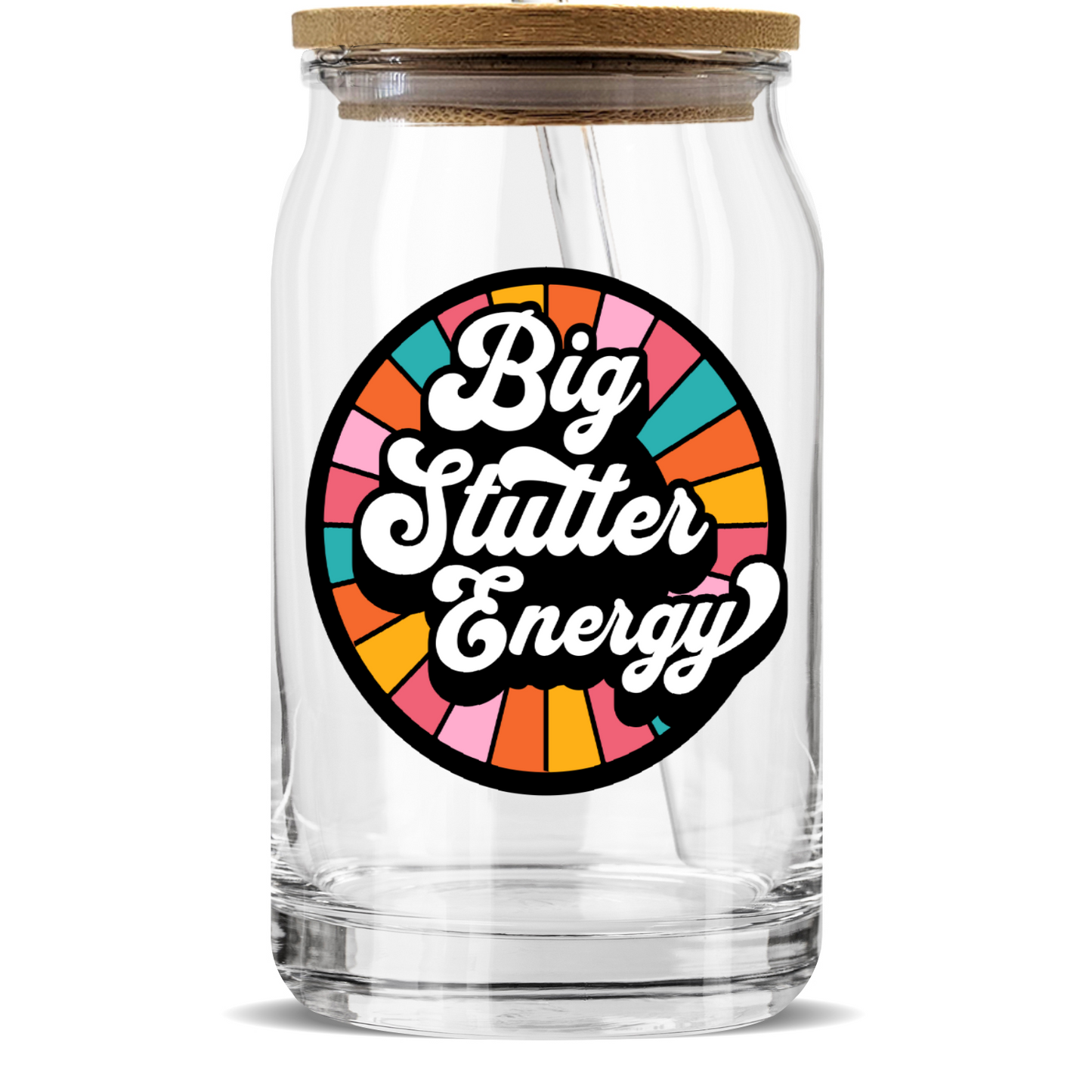 Big Stutter Energy Retro Iced Coffee Sipper Glass With Lid & Straw