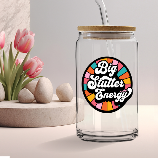 Big Stutter Energy Retro Iced Coffee Sipper Glass With Lid & Straw