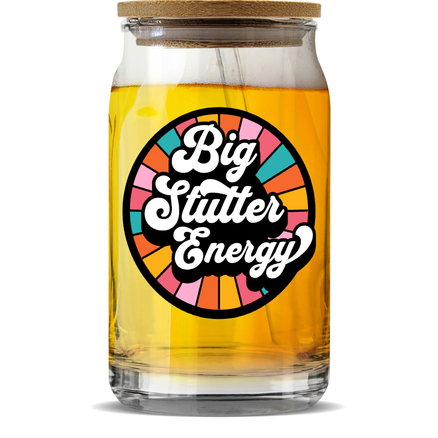 Big Stutter Energy Retro Iced Coffee Sipper Glass With Lid & Straw