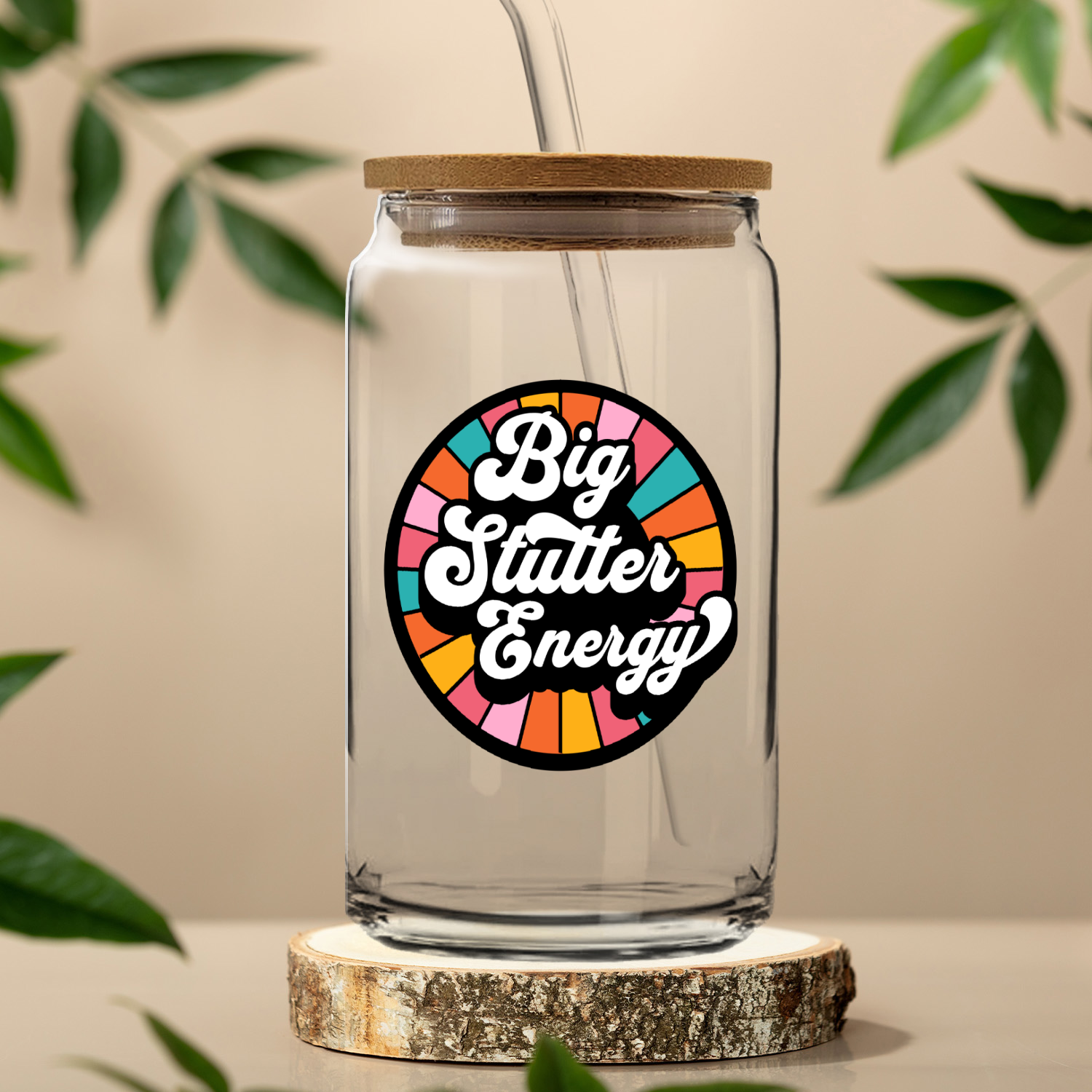 Big Stutter Energy Retro Iced Coffee Sipper Glass With Lid & Straw