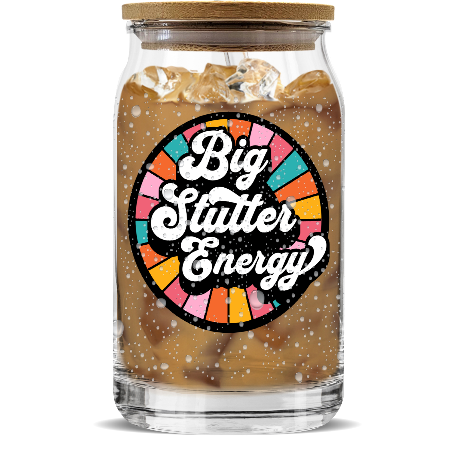 Big Stutter Energy Retro Iced Coffee Sipper Glass With Lid & Straw
