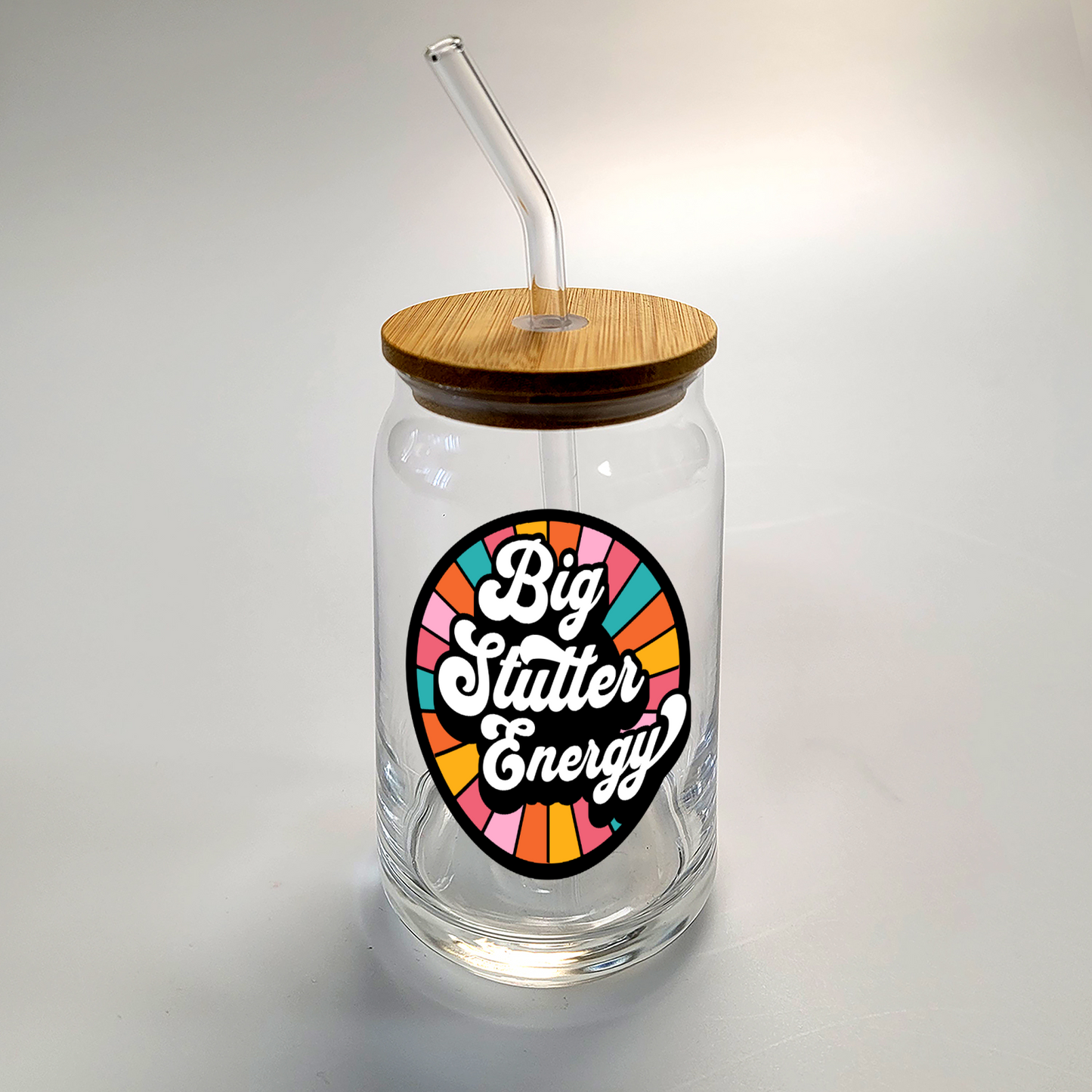 Big Stutter Energy Retro Iced Coffee Sipper Glass With Lid & Straw