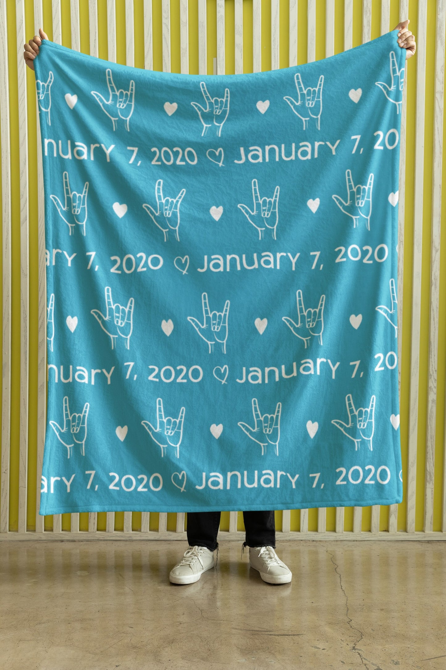 Custom ASL I Love You Velveteen Plush Blanket for Anniversary or Birthday