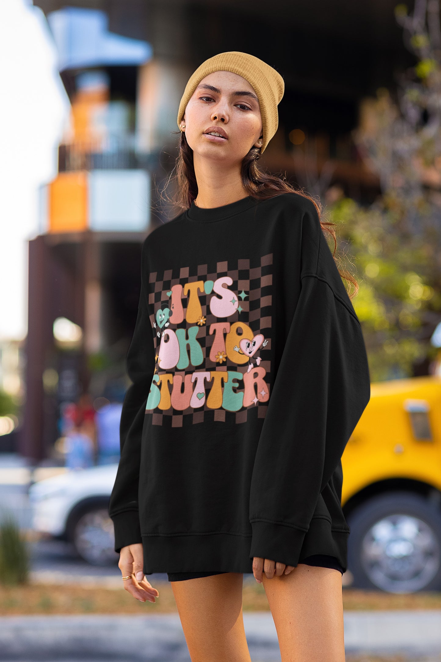 It's OK to Stutter Groovy Bubble Text Sweatshirt