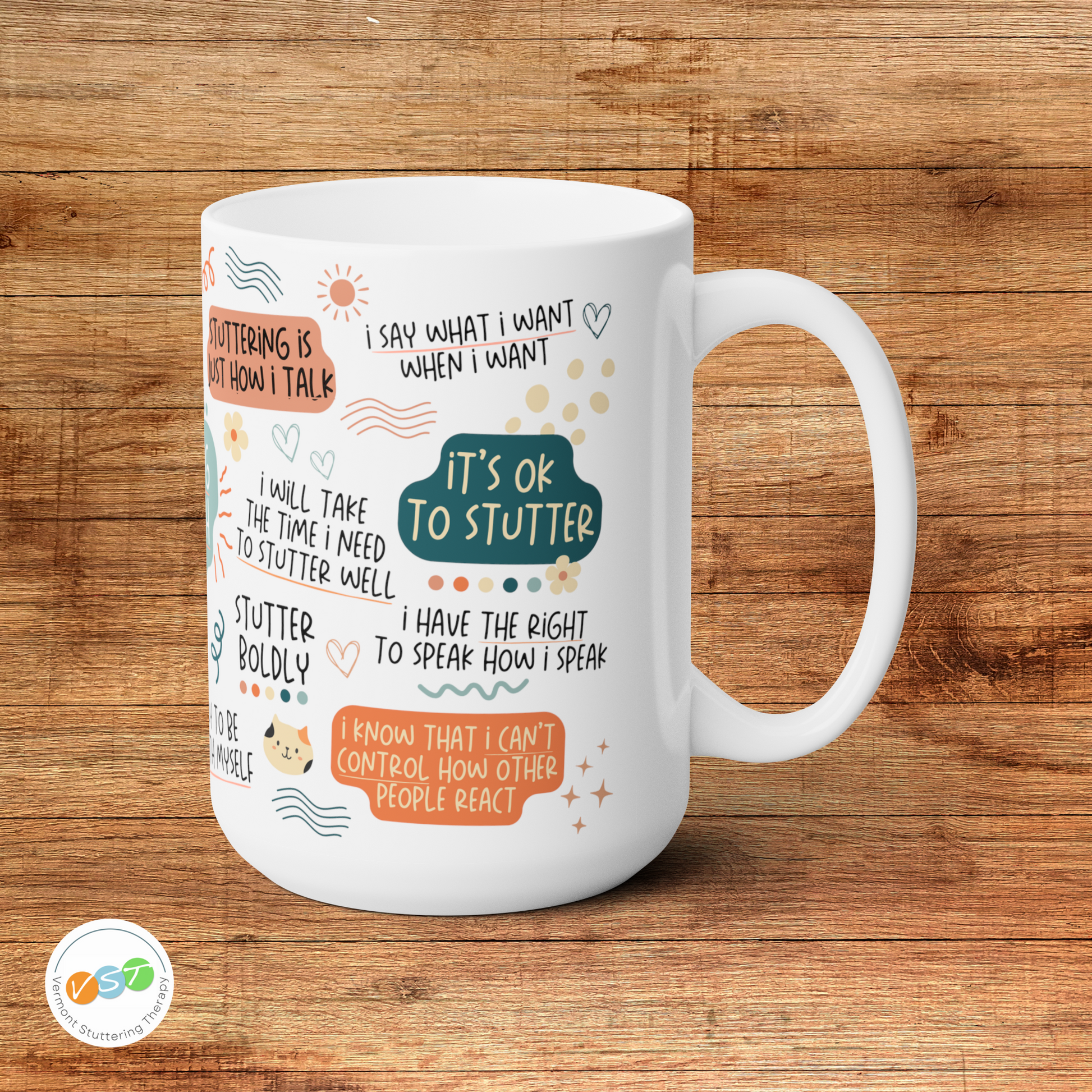 Positive Affirmations Stutter Strong Awareness Mug, White 15oz