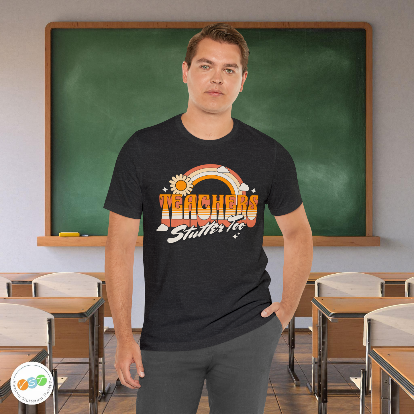 Teachers Stutter Too Retro Rainbow T-shirt