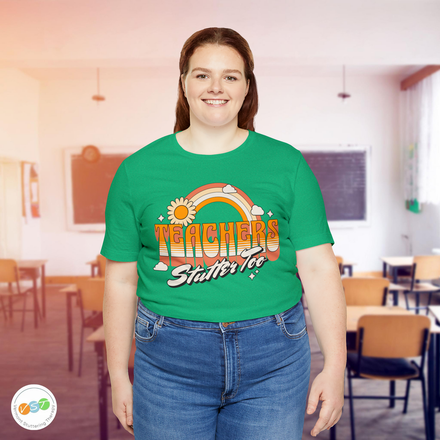 Teachers Stutter Too Retro Rainbow T-shirt