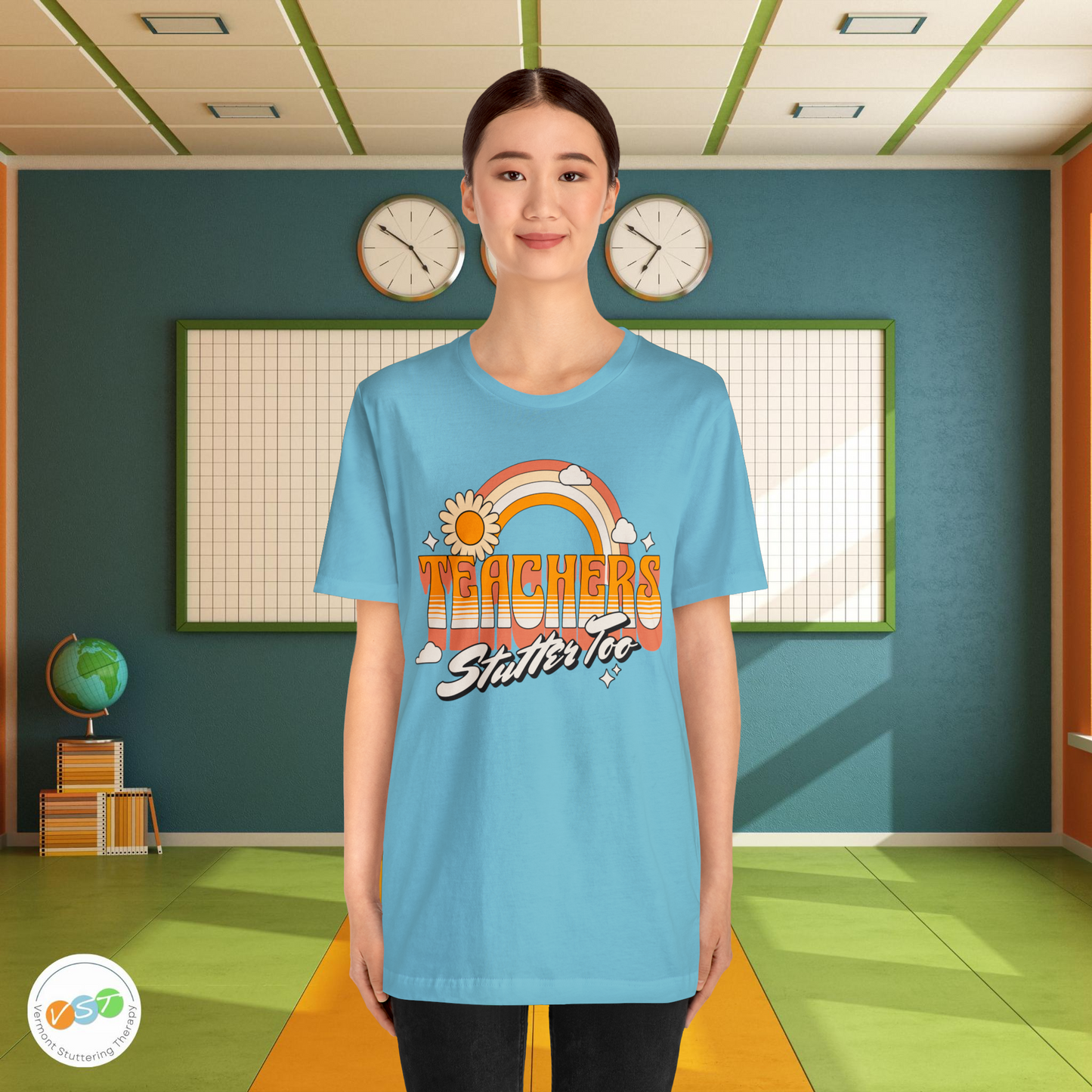 Teachers Stutter Too Retro Rainbow T-shirt