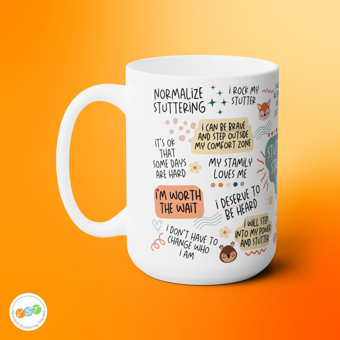 Positive Affirmations Stutter Strong Awareness Mug, White 15oz