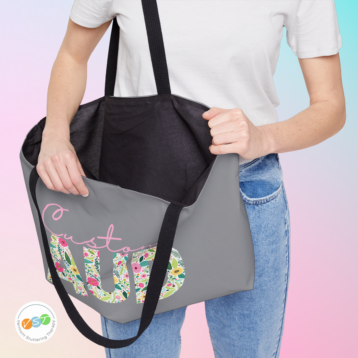 Custom Retro Floral AuD Weekender Tote Bag