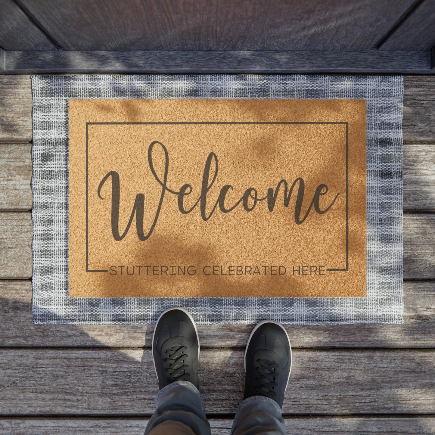 Stuttering Celebrated Here Welcome Door Mat