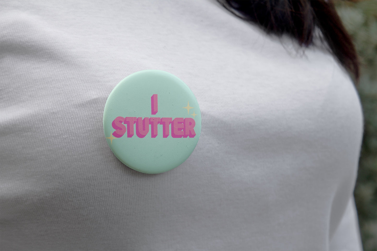 I Stutter Retro Mint Pink Pin Button, 1.25" 2.25" or 3"
