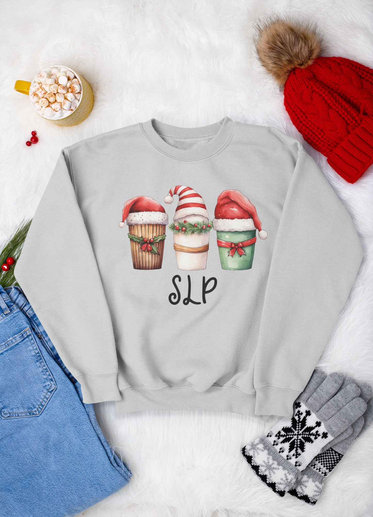 Cute SLP Christmas Coffee Santa Hat Sweatshirt