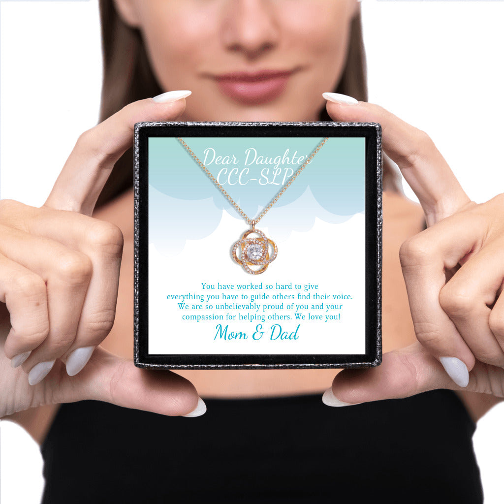 front_265_195Tied to You - Love Knot Necklace - Custom CCC-SLP Graduation Gift for Daughter