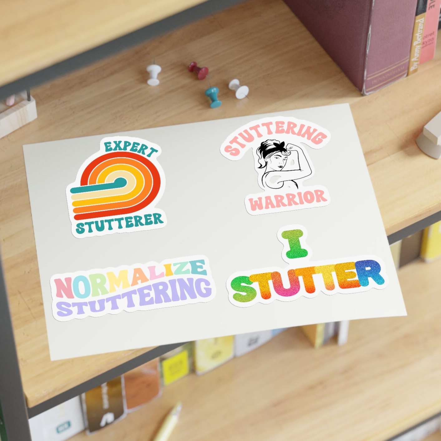 Four Stuttering Stickers Sticker Sheet, 4 x 6" or 8.5 x 11"
