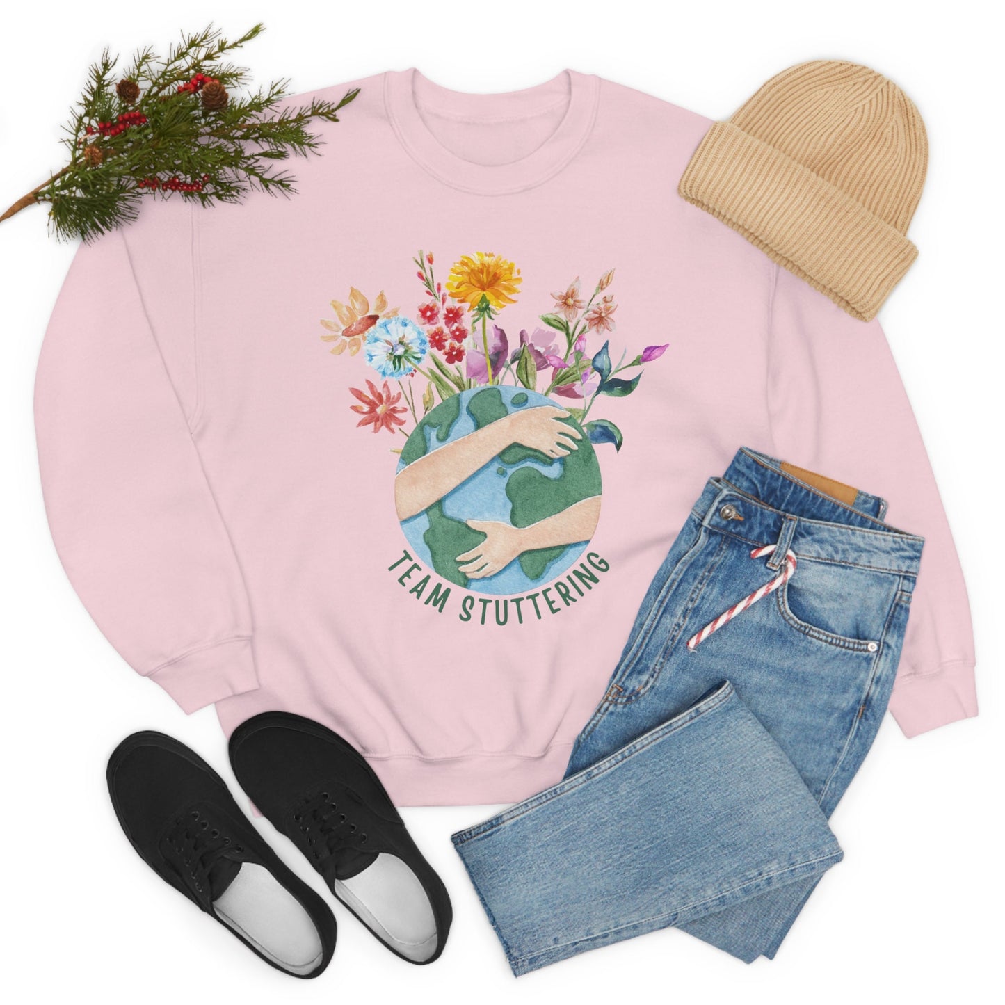 Team Stuttering Earth Hug Floral Unisex Heavy Blend Crewneck Sweatshirt