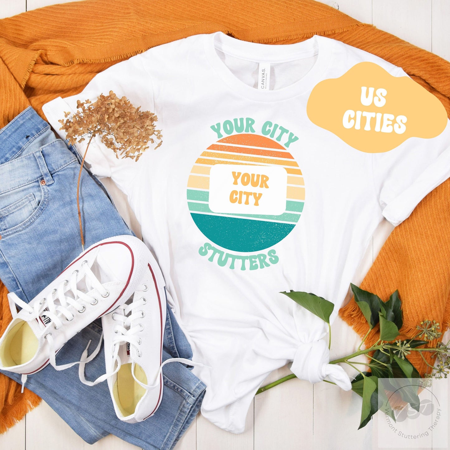 US Cities Stutter Unisex Retro Sun T-Shirt