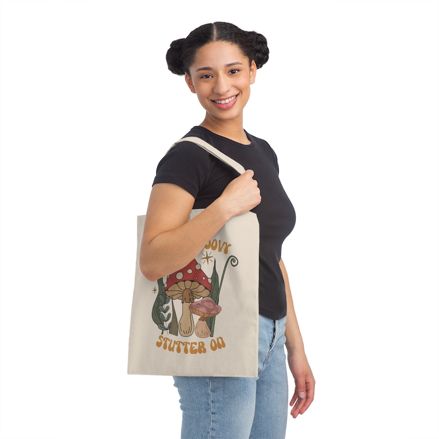 70s Mushroom Stay Groovy Stutter On Canvas Tote Bag