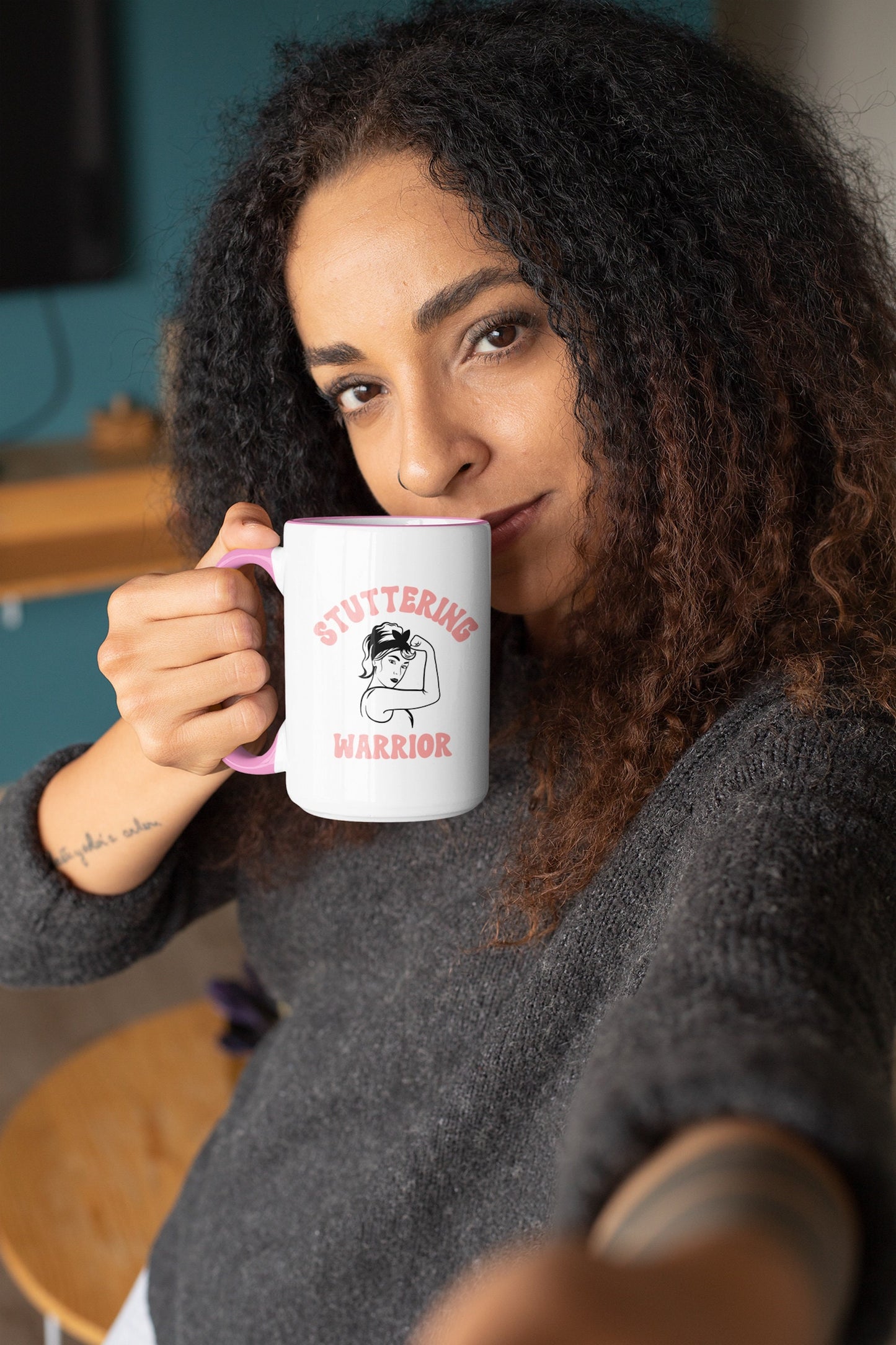 Stuttering Warrior Pinup Strong Woman Mug, 15oz