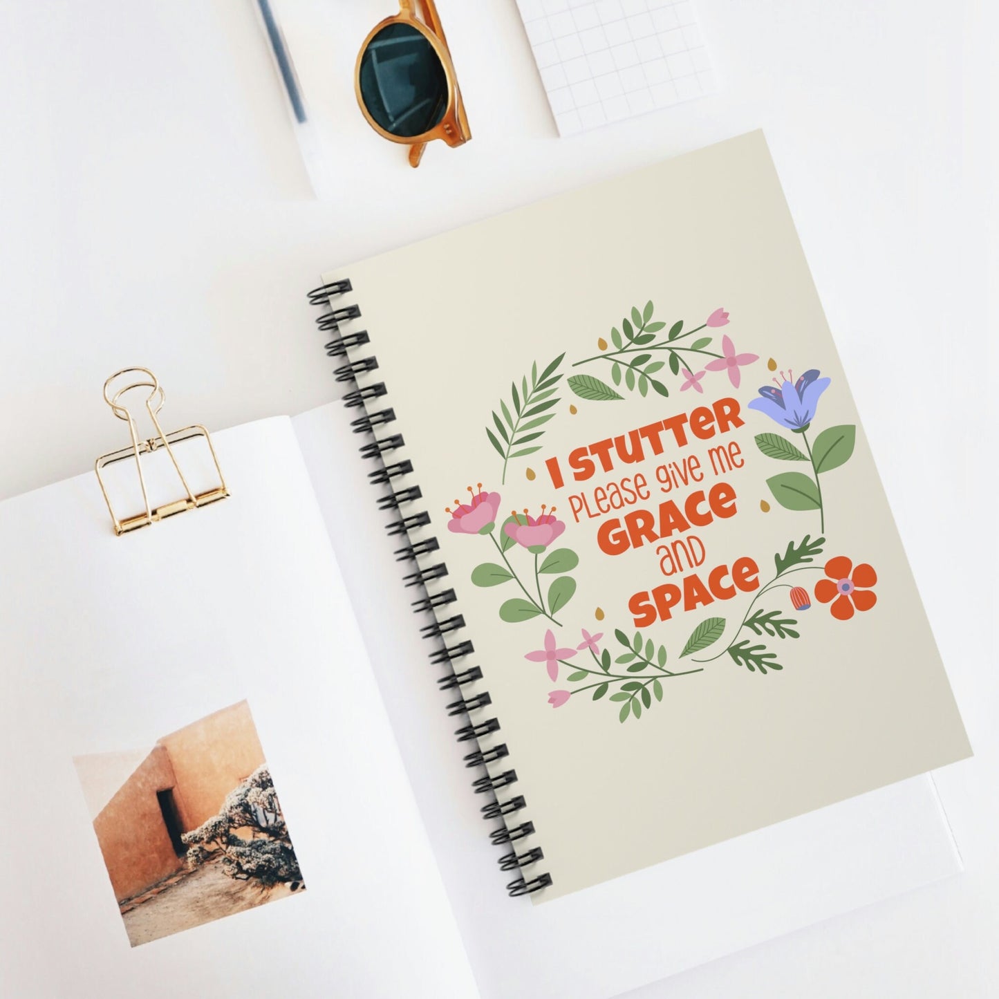 I Stutter, Give me Grace and Space Foral Notebook
