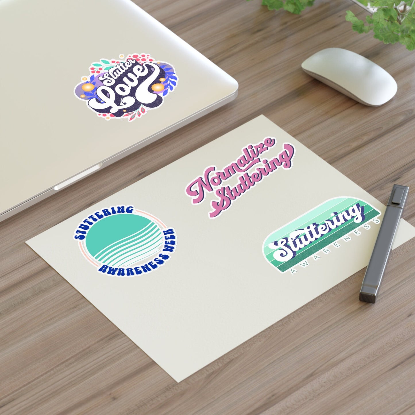 Four Stuttering Awareness Stickers on 8.5 x 11" or 4 x 6" Sheet