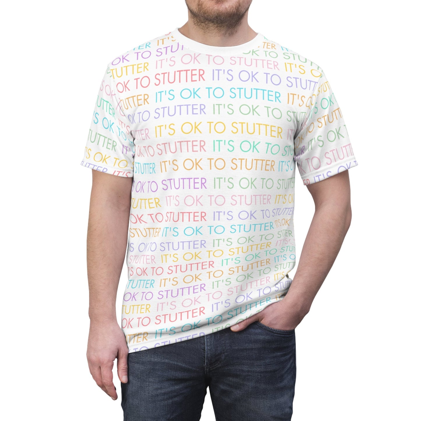 It's OK to Stutter Allover Print Multicolor Unisex Tshirt