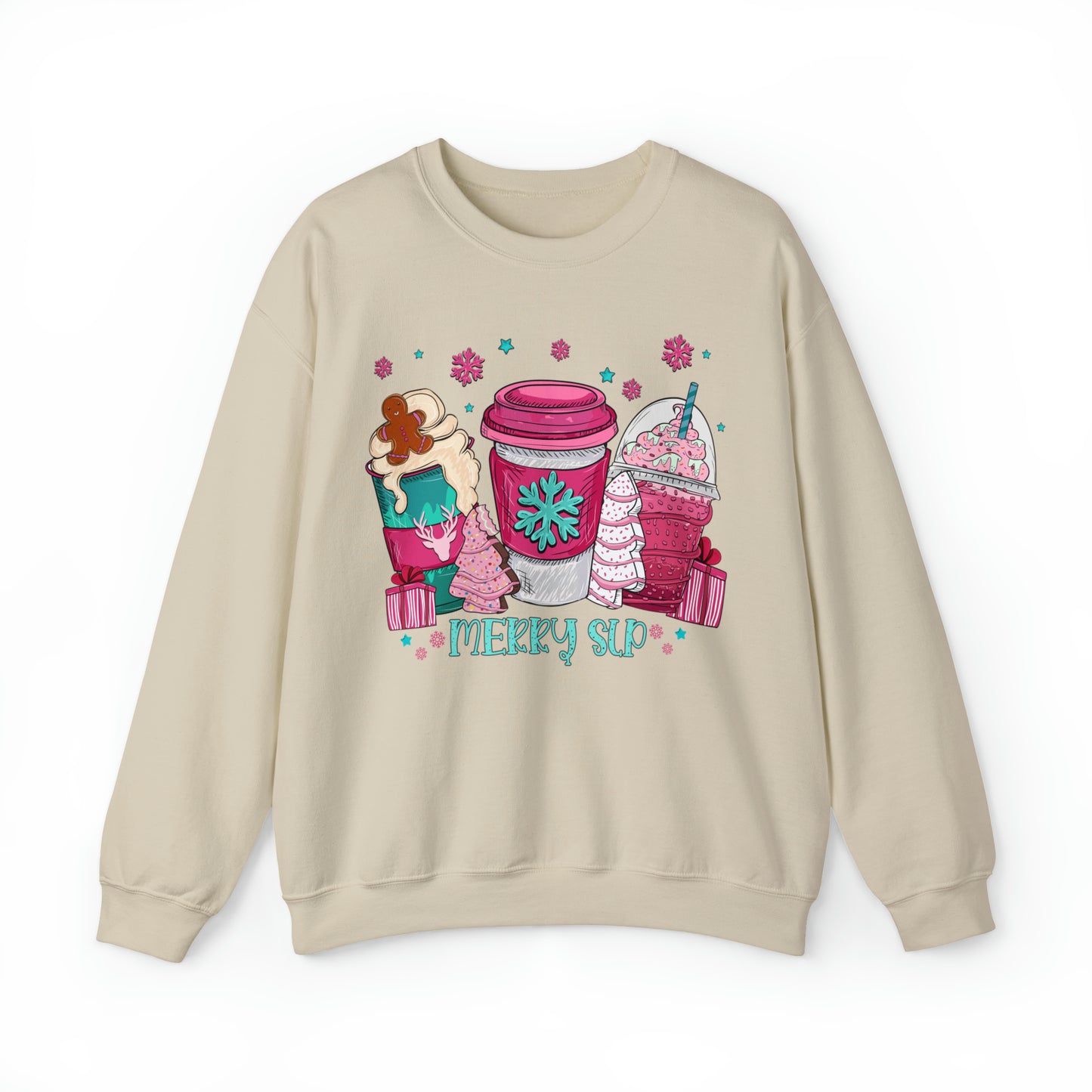 Merry SLP Pink and Blue Coffee Cup Christmas Sweatshirt