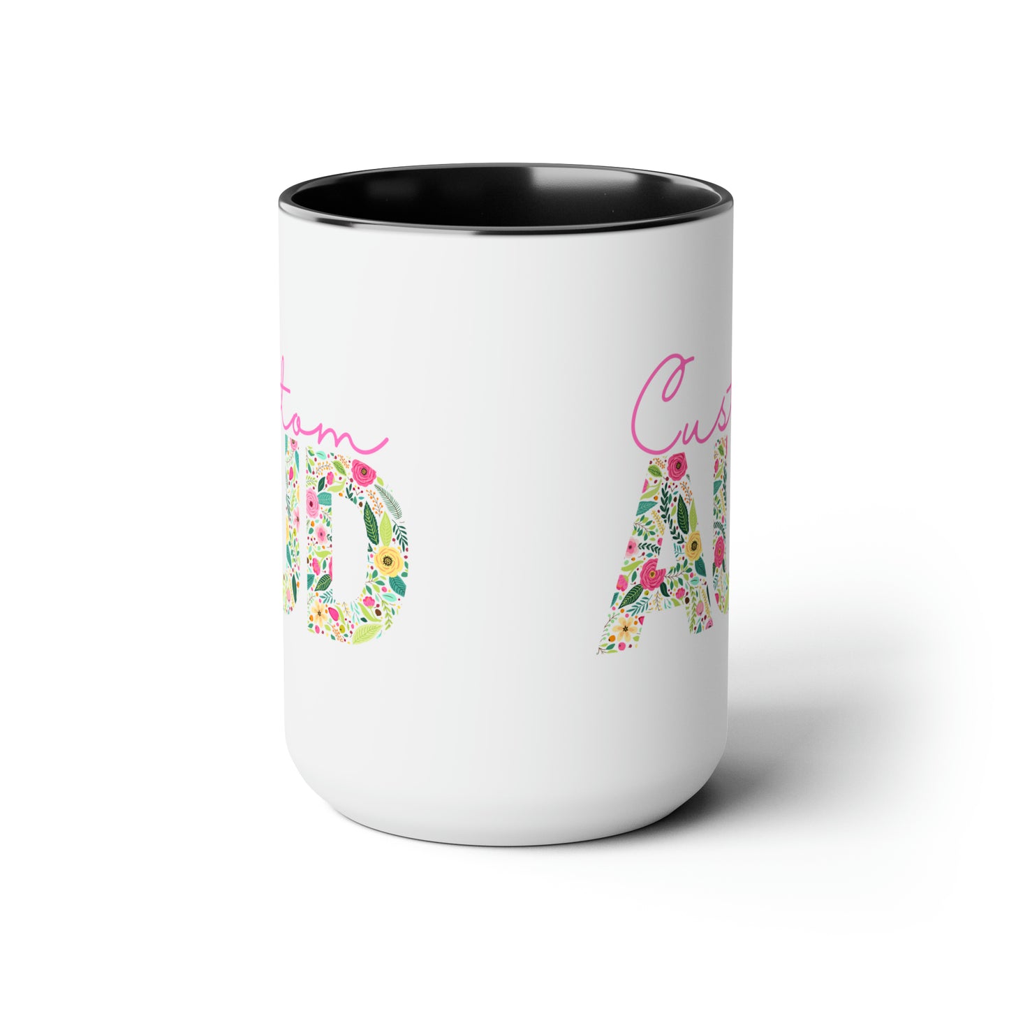 Custom Name Floral AUD Two-Tone Mug Gift, 15 oz.