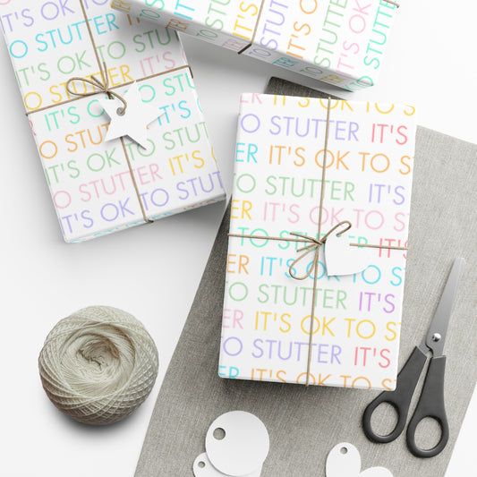 It's OK to Stutter Multicolored Gift Wrap for People Who Stutter - White