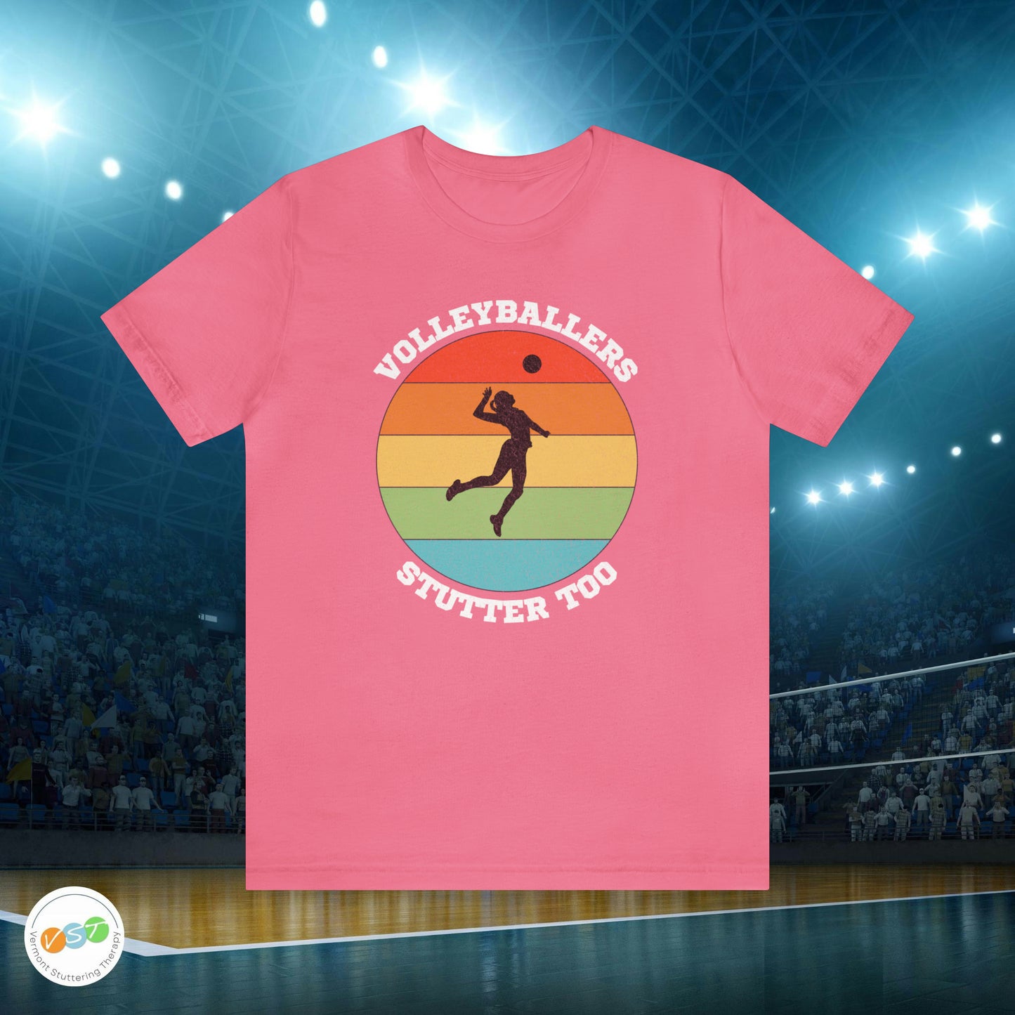 Volleyballers Stutter Too Retro Sun Spiking Vball T-shirt