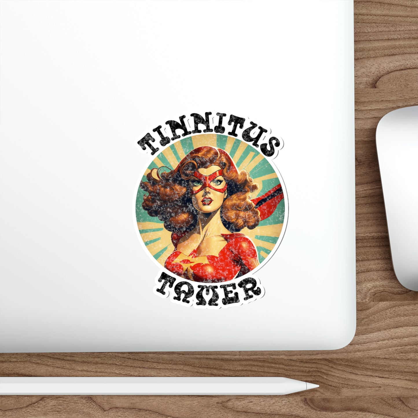 Tinnitus Tamer Pulp Art Audiologist Die-Cut Vinyl Matte Sticker, 4" 5" or 6"