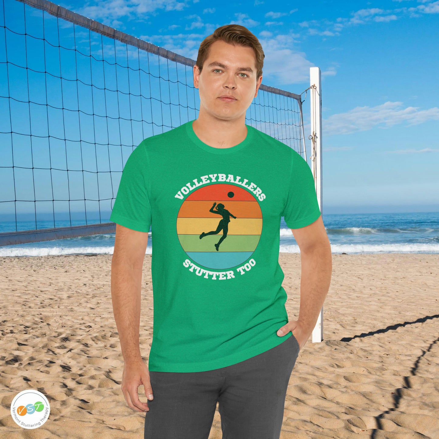 Volleyballers Stutter Too Retro Sun Spiking Vball T-shirt