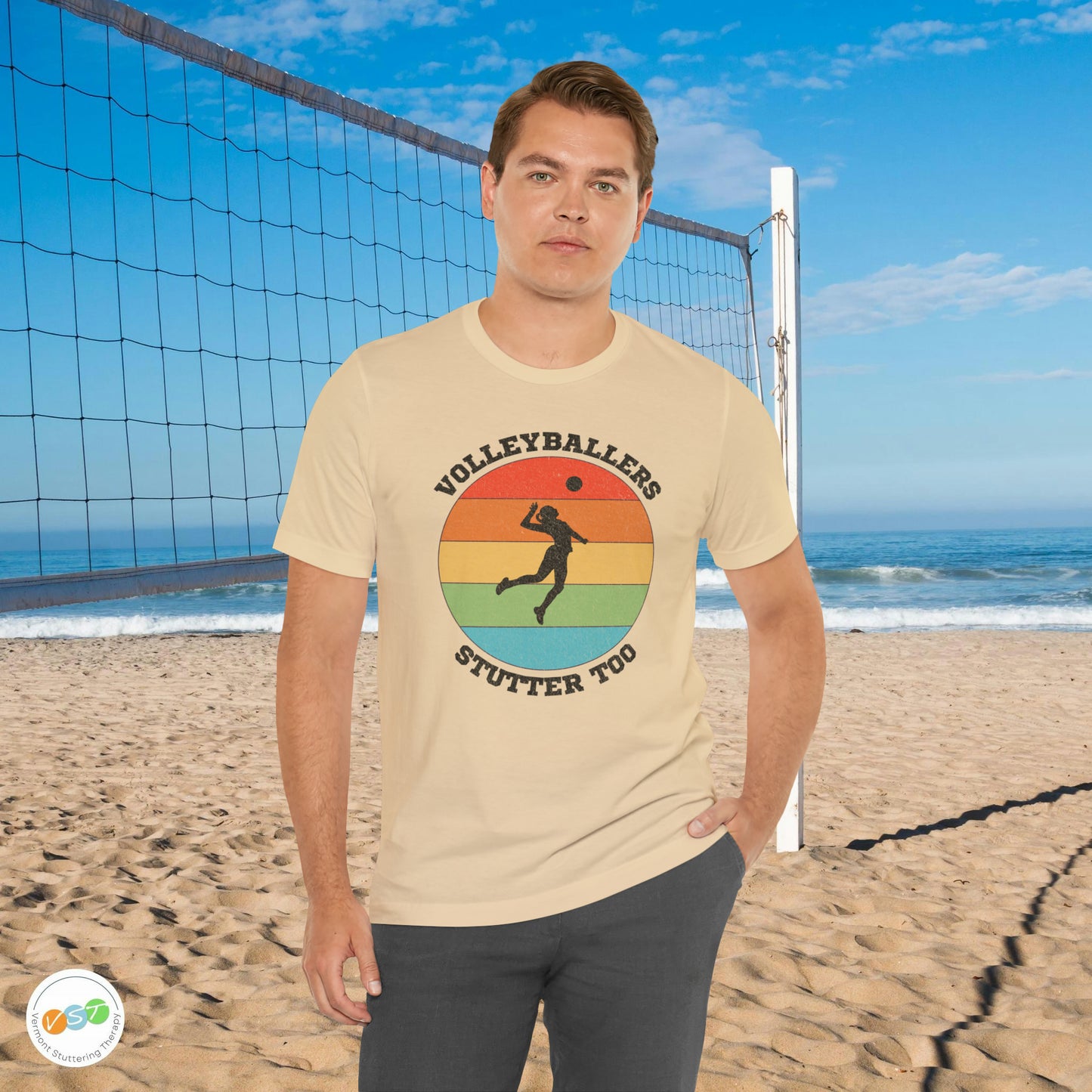 Volleyballers Stutter Too Retro Sun Spiking Vball T-shirt