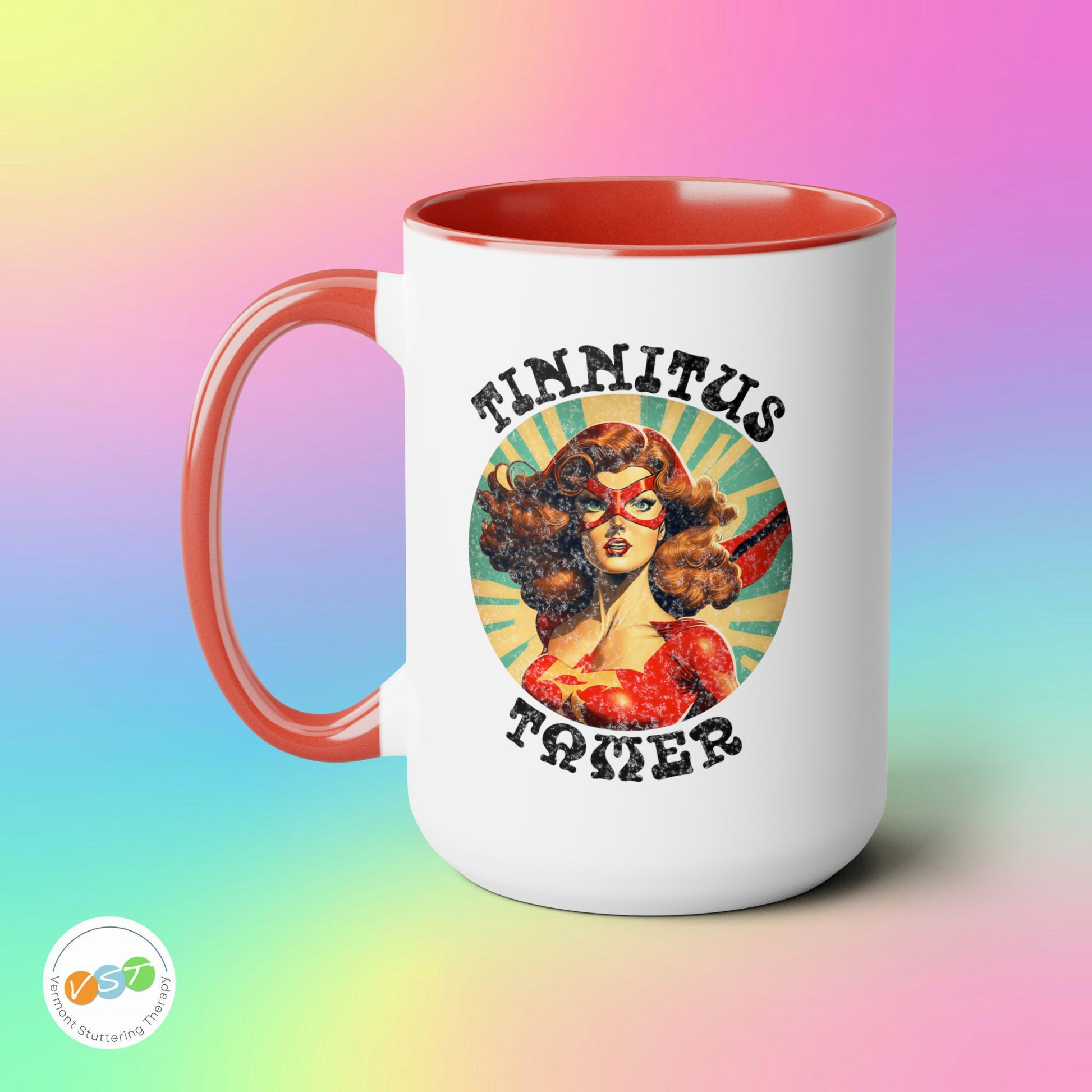 Tinnitus Tamer Pulp Art Superhero Audiologist Mug, 15 oz