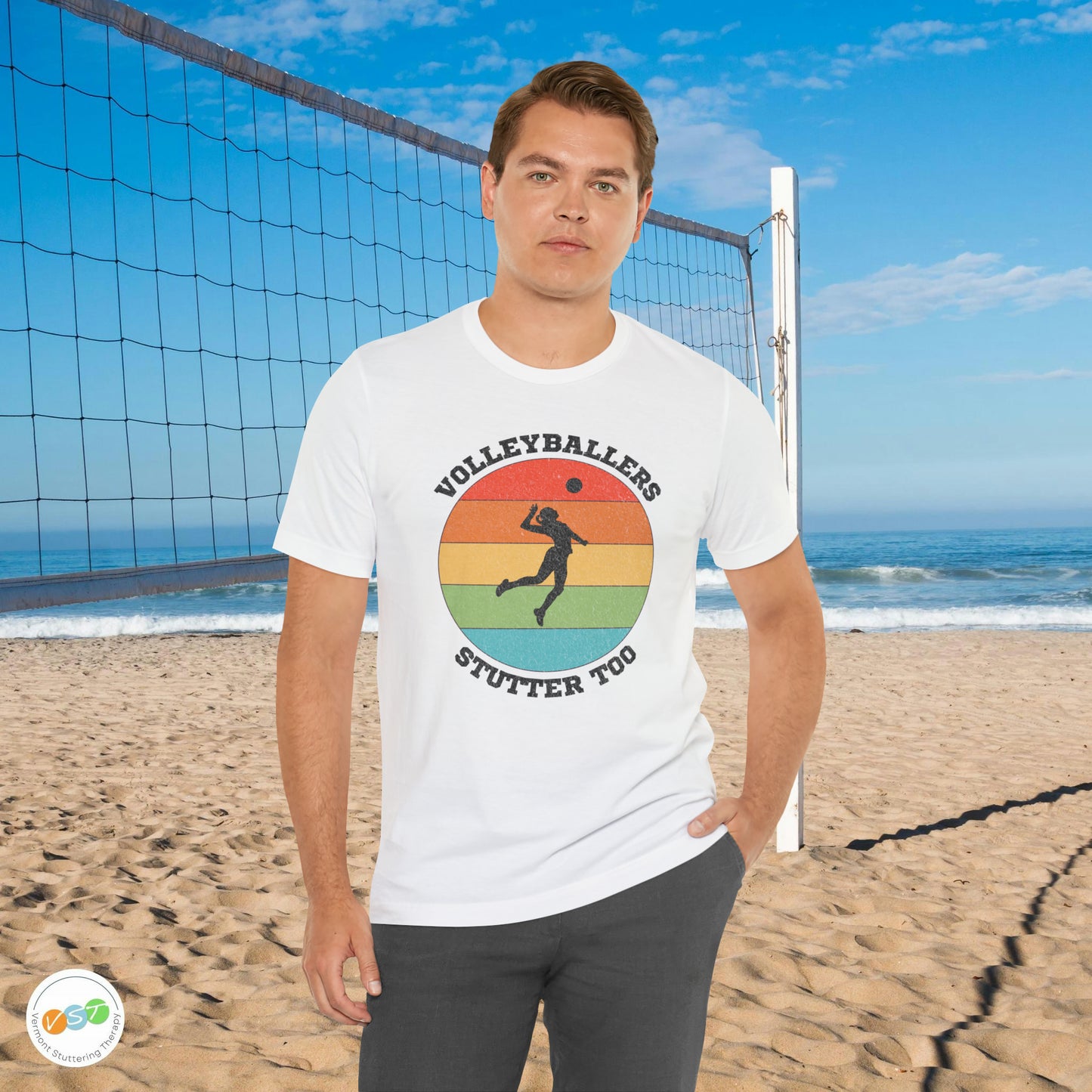 Volleyballers Stutter Too Retro Sun Spiking Vball T-shirt