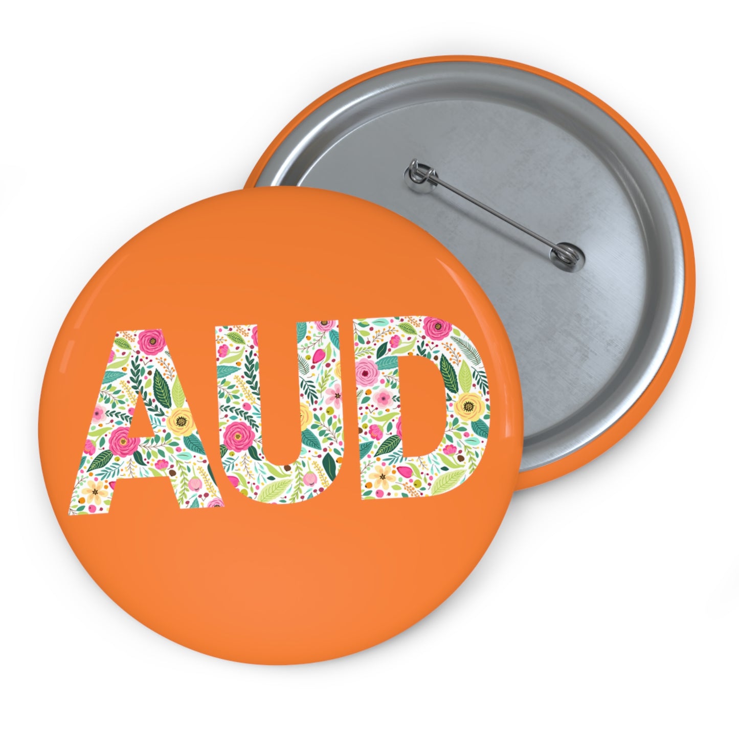 Audiologist floral AUD Pin Button,1.25" 2.25" or 3"