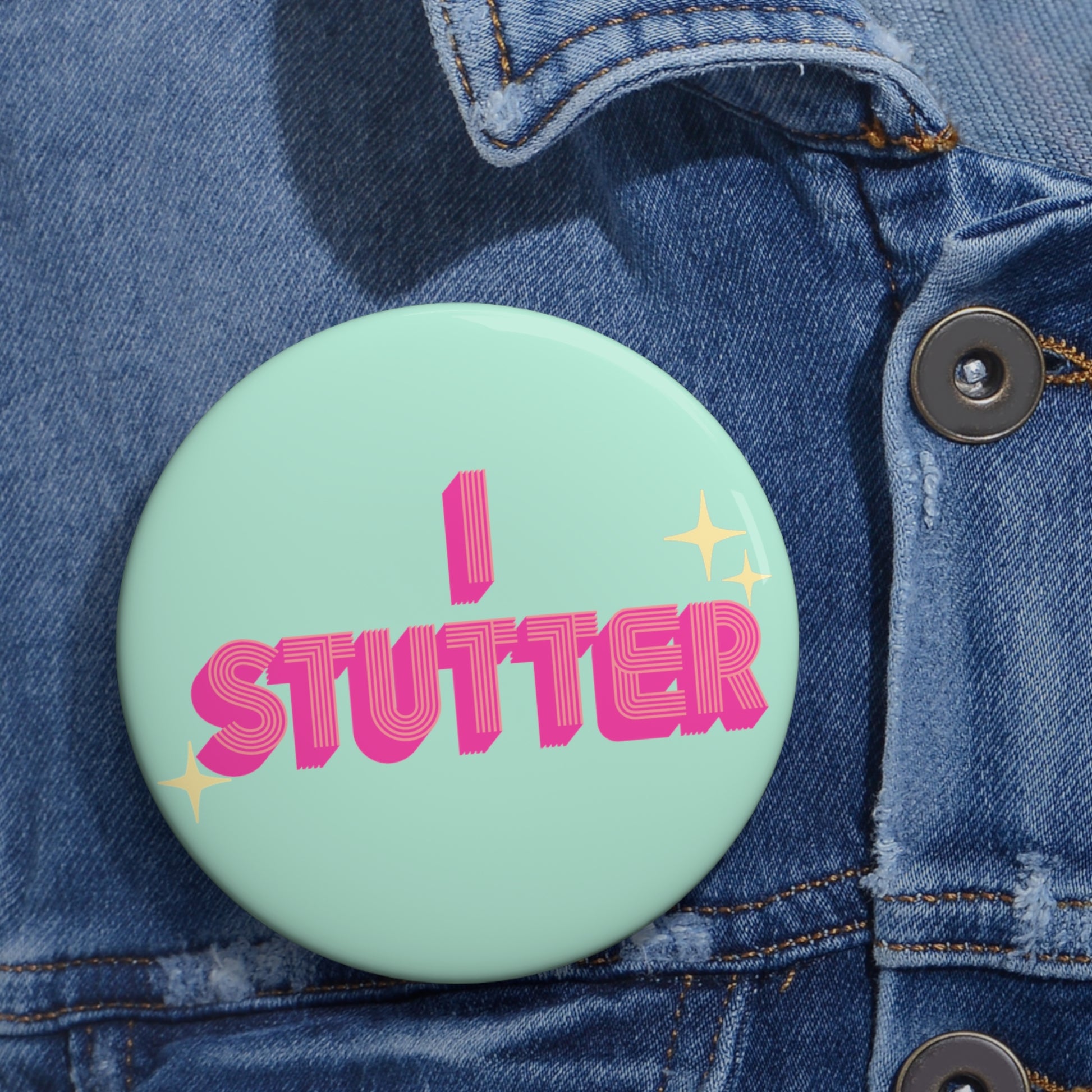 I Stutter Retro Mint Pink Pin Button, 1.25" 2.25" or 3"