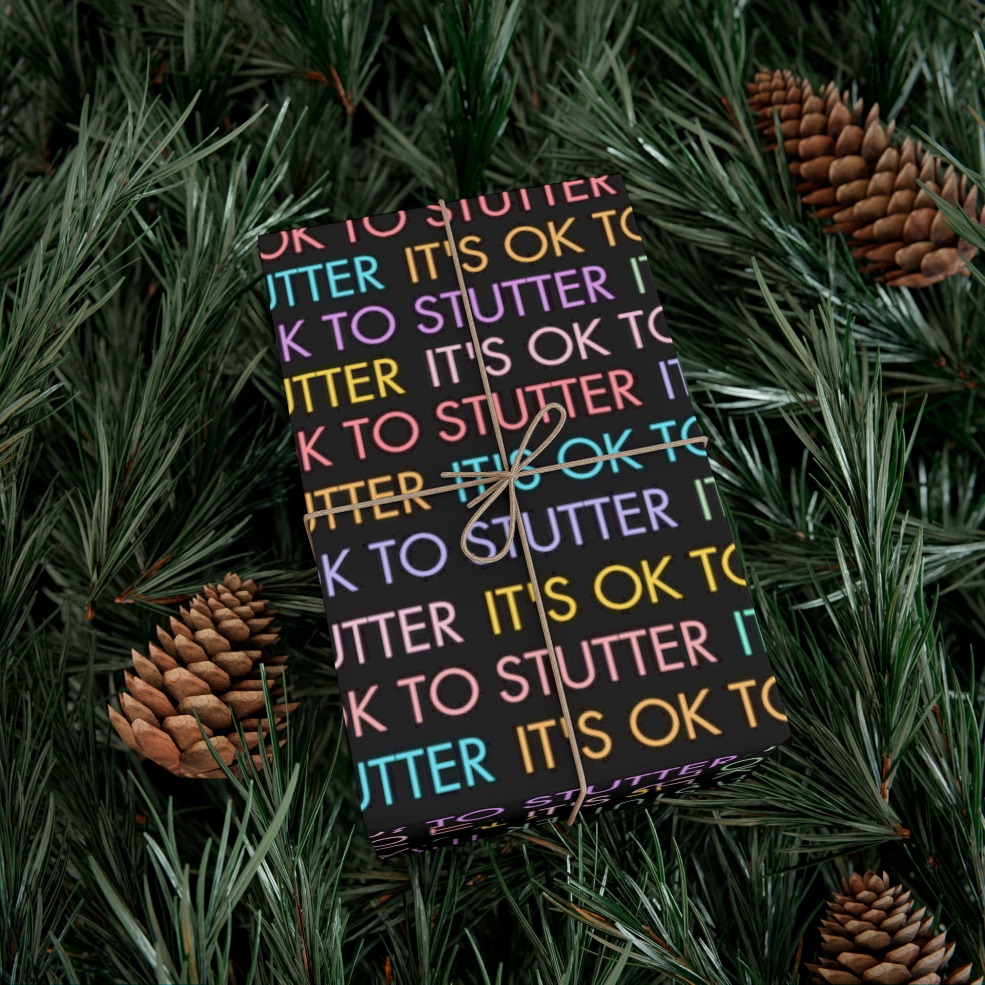 It's OK to Stutter Multicolored Gift Wrap for People Who Stutter - Black