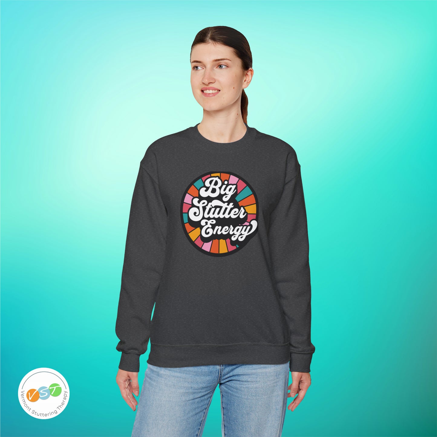 Big Stutter Energy Funny Retro Stuttering Crewneck Sweatshirt