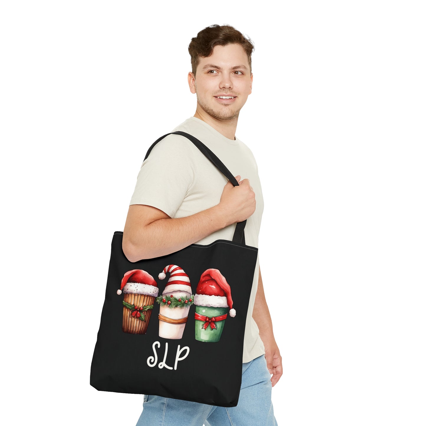 SLP Black Christmas Tote with Coffee & Santa Hat